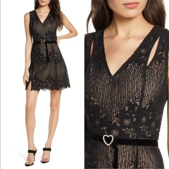 NWT Foxiedox Asha Black Nude Lace Cocktail Dress Large